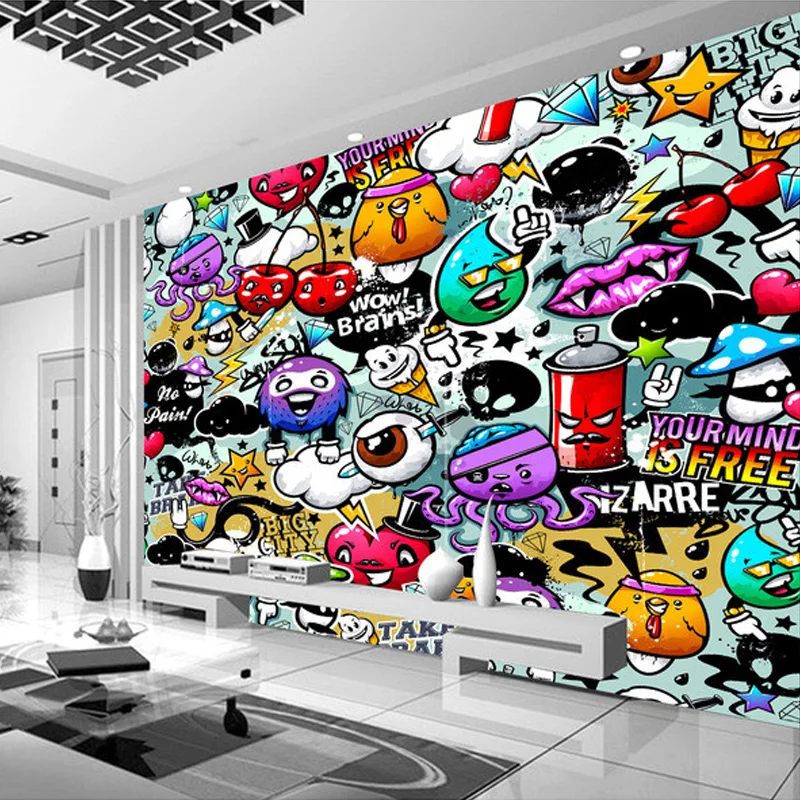 Custom Mural Wallpaper 3D Cartoon Graffiti Simple Modern Children's Bedroom Living Room KTV Backdrop Wallpaper Papel De Parede