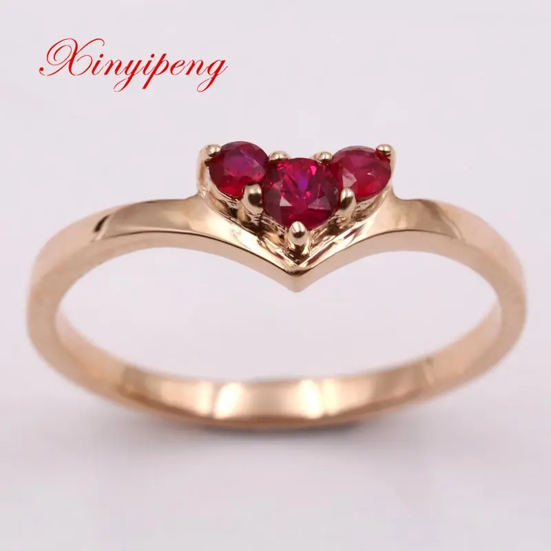 

Xin yi peng 18 k rose gold inlaid natural ruby ring women ring simple and generous anniversary gift Au750