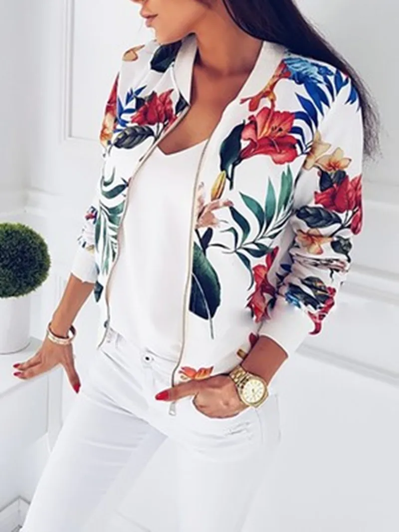 

New OLGITUM 2020 Women Coat Ladies Vintage Floral Zipper Jacket Casual Coat Autumn Outwear Women Top JK607