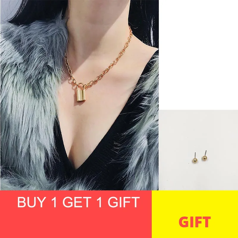 

Vintage Padlock Pendant Necklace for Women Goth Jewelry Punk Chain Choker Necklace Rock Statement Necklace Hiphop Bijoux 2019