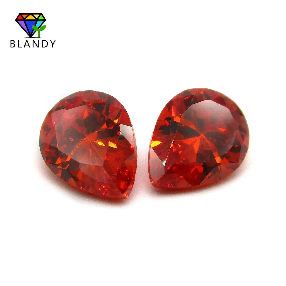 Free Shipping Teardrop Shape Red Cubic Zirconia 2x3~13x18mm 5A Quality Pear Cut Orange CZ Stone Synthetic Gems For Jewelry