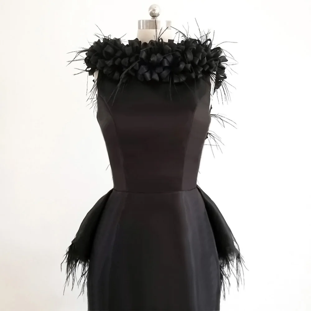 E JUE SHUNG-Robe de soirée en plumes d'organza noires, robes longues à fleurs, robes formelles à fente moyenne, robes de mère de la mariée, luxe