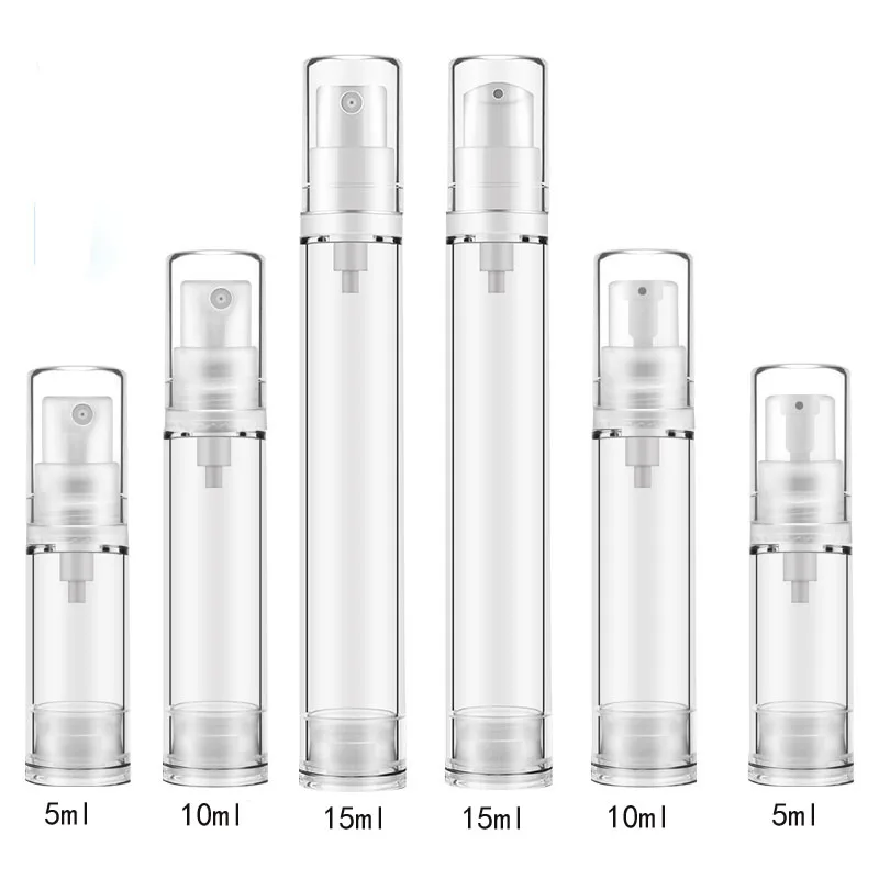 5 x 5ML 10ML 15ML Transparent Airless Pump Vacuum Bottle Plastic Travel Bottle 1/3oz 1/2OZ Airless Lotion Pump Container