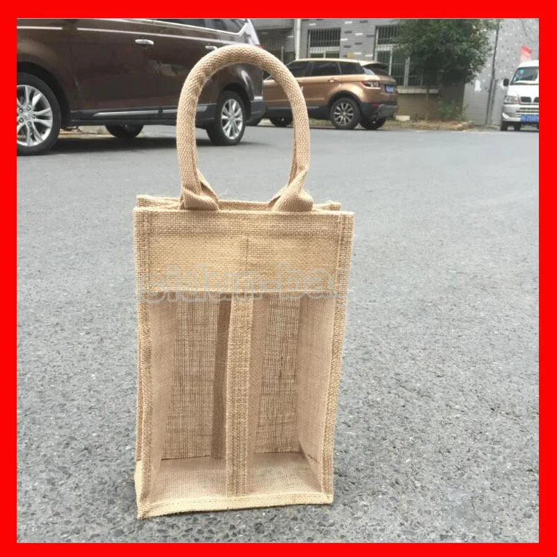 

(100 шт./лот) Размер W20XH30XD8CM оптовая продажа двух бутылок для Вина Джут