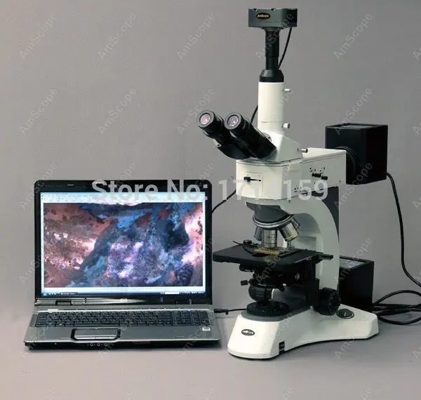 Microscopio composto trinoculare metallurgico Darkfield correttivato Infinity AmScope 50X-2500X+ Polarizzazione