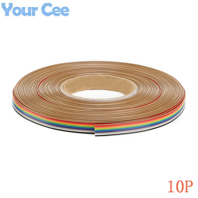 5meters/1meter 1.27mm Spacing Pitch10 WAY 10 Pin Flat Color Rainbow Ribbon Cable Wiring Wire For PCB DIY 10 Way 10P