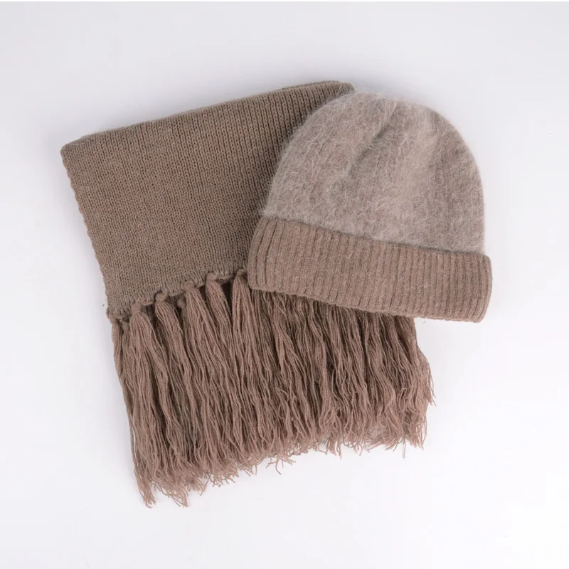 

Winter Knitted Rabbit Wool Hat Women Warm Middle-aged Mother Soft Scarf Female Fashion Pure Color Comfortable Beanies Hats H7170