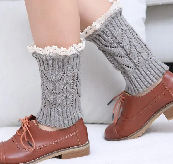 

Women Girl`s Solid Crochet Knit Leg Warmers Lace Trim Cuffs Toppers Boot Socks 23pairs/lot #3887