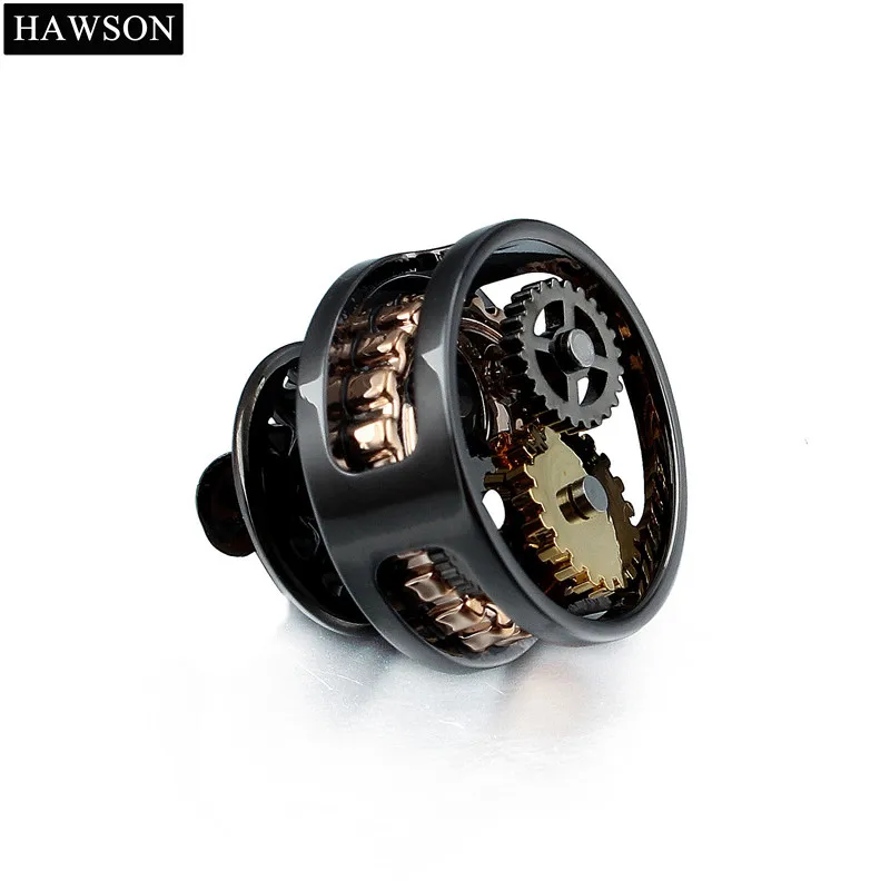 HAWSON Non-Movable Mechanical Brooch Fashion Black Gun Plated Brooch for Men