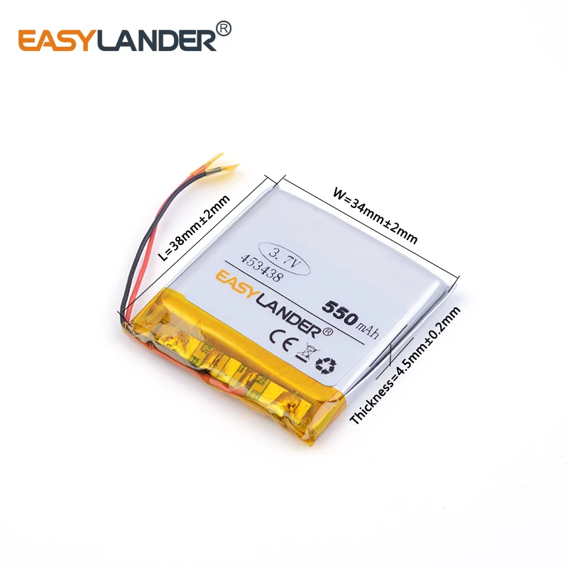 Batería recargable de polímero de litio para Mp3, GPS, PSP PAD, teléfono, cámara, DVD, 453438, 550mAh, 3,7 V, 3 unidades por lote