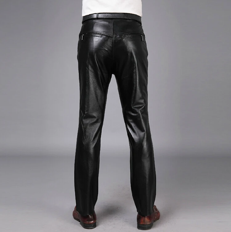 29-40 New Winter Men's Fashion Genuine Leather Sheepskin Leather Pants Slim Trousers Warm Cotton Motorcycle Leather Pants