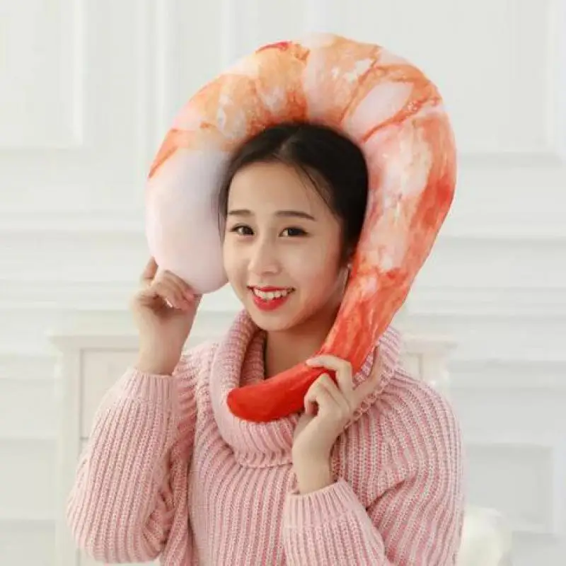 New 1pc 40cm Creative Plush Peeled Prawns Stuffed Animals Plush Toys U Neckpillow Shrimp Cushion Pillow Kids Toys Birthday Gift