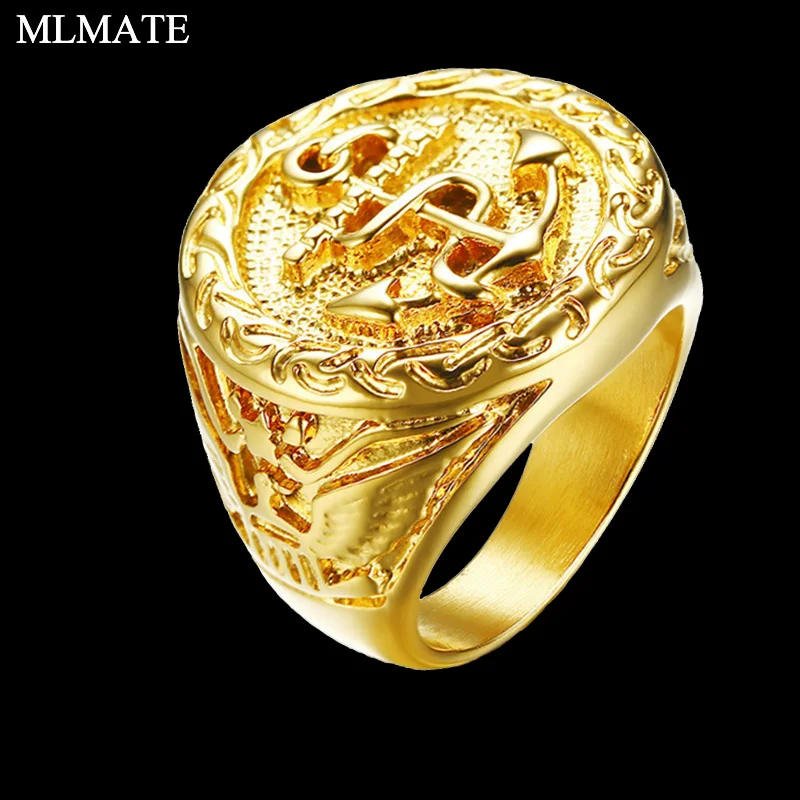 

Dropshipping Punk Vintage Cool Men Gold Colour 316L Stainless Steel Iron Chains Anchor Ring