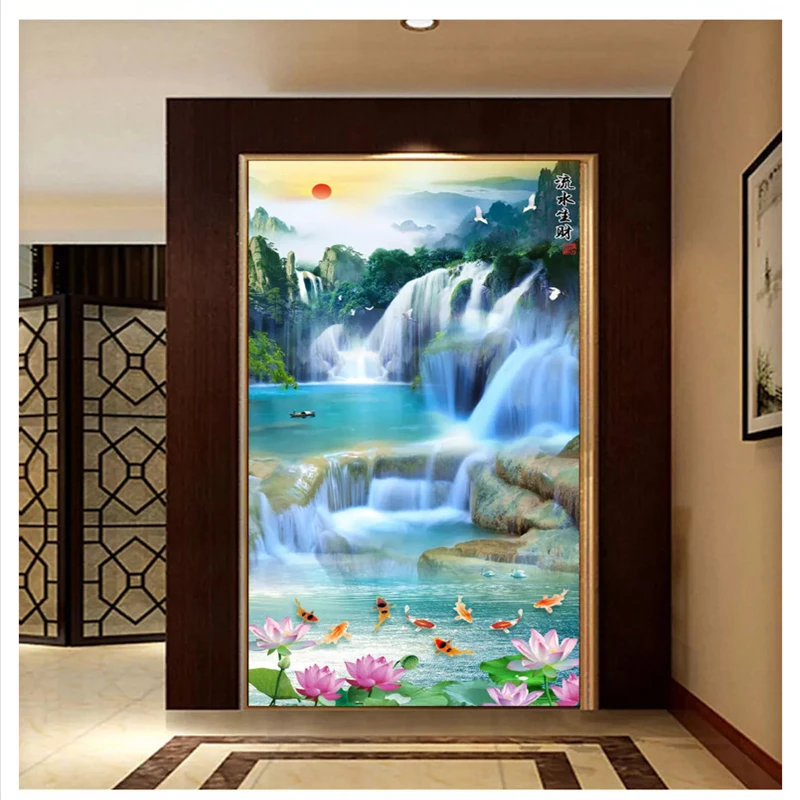 beibehang papel de parede Hanging on the wall of money falls 3D HD Wall paper water entrance landscape wallpaper for walls 3 d