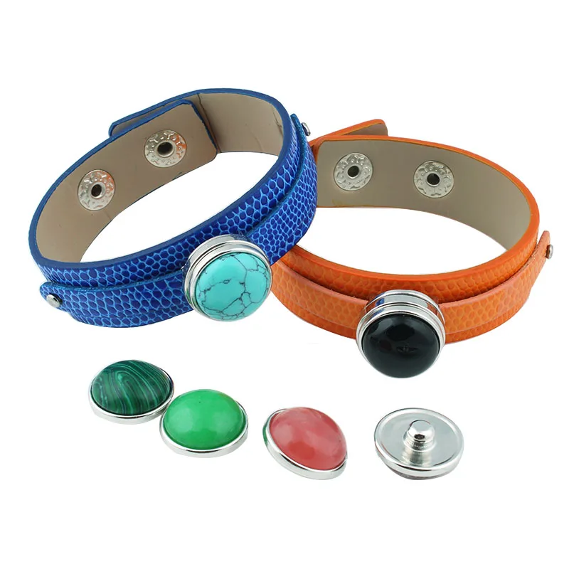 10Pcs Mixed 18MM 100% Natural Stone Snaps Buttons Random Fit DIY Snaps Bracelets Beads Accessories wholesale Charm Women ZF001