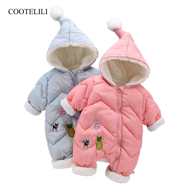 COOTELILI Winter Baby Girls Clothes Baby Romper Infant Warm Fleece Clothing Costume Velvet Baby Winter Coat Snowsuit Overalls