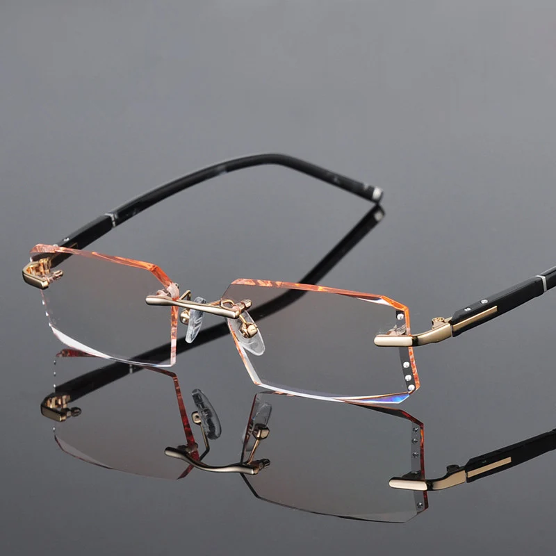 Metal Alloy Eyeglasses Men Rimless Prescription Reading Myopia Color MR-8 Crystal Glasses Big Wide Frameless Spectacle  258003