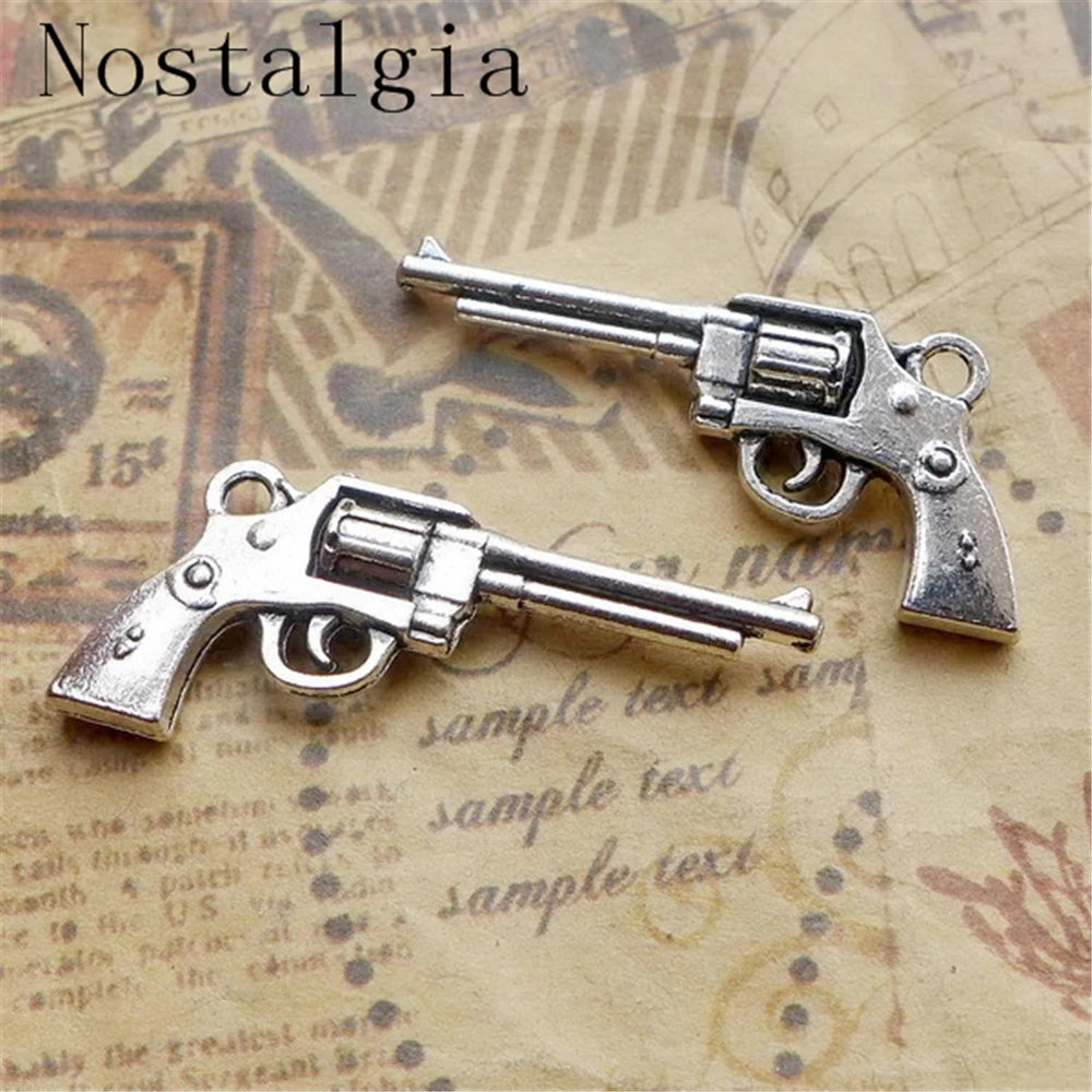 Nostalgia 10pcs/lot Gun Charms 34*15.7mm Antique handguns Pistols Guns Charms Pendants