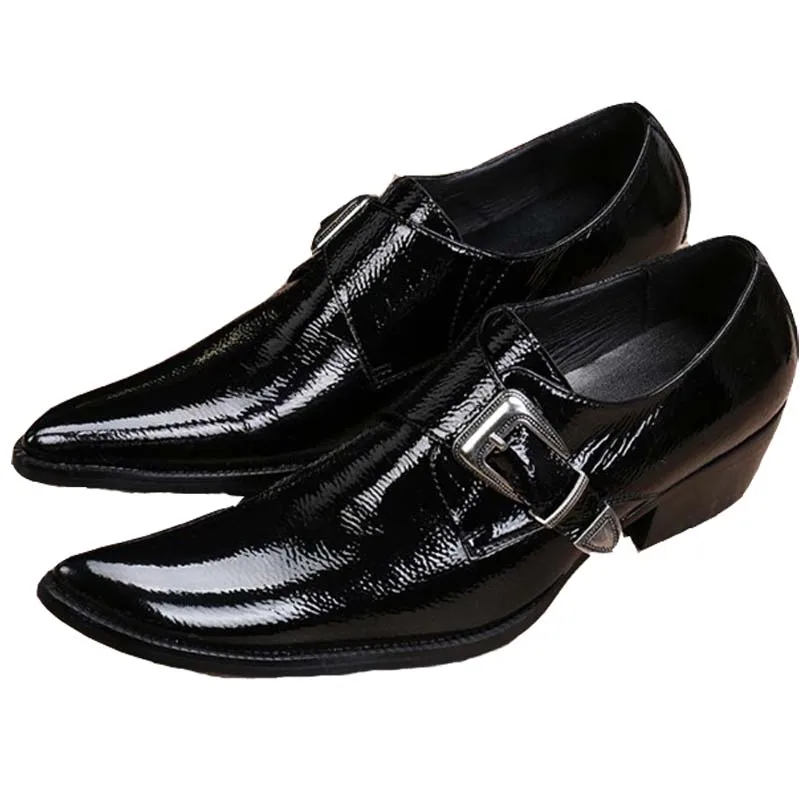 

Hot Sales Italian Pointed Toe Man Formal Dress Shoes Genuine Leather Male Wedding Luxury Buckle Brand Men's Bridal High Heels