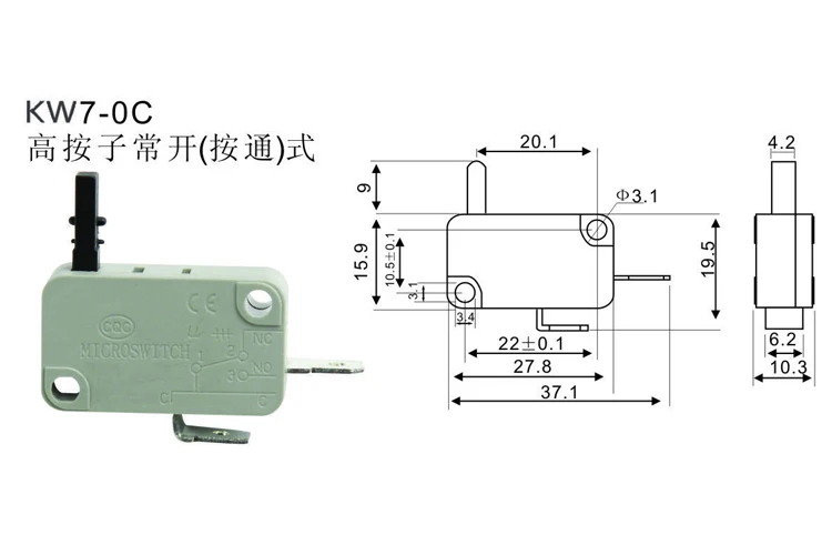 YT KW7-0C solder terminal push button micro switch China Supplier 2 pin micro switch