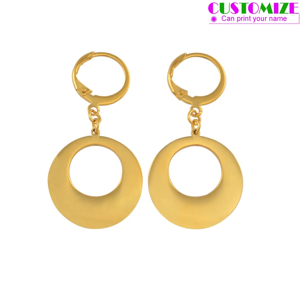 Anniyo Customize Earring for Women Girls Can Print Your Name Gold Color Stainless Steel Personalized Jewelry Kiribati #056621