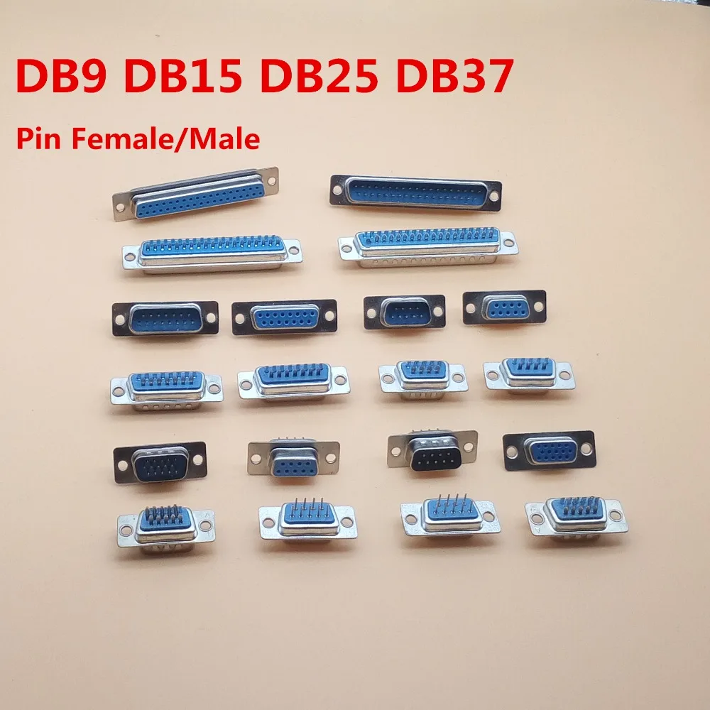 10Pcs DB9 DB15 DB25 DB37 Gat/Pin Vrouwelijke/Mannelijke Blauw Gelast Connector RS232 Seriële Poort Socket Db adapter