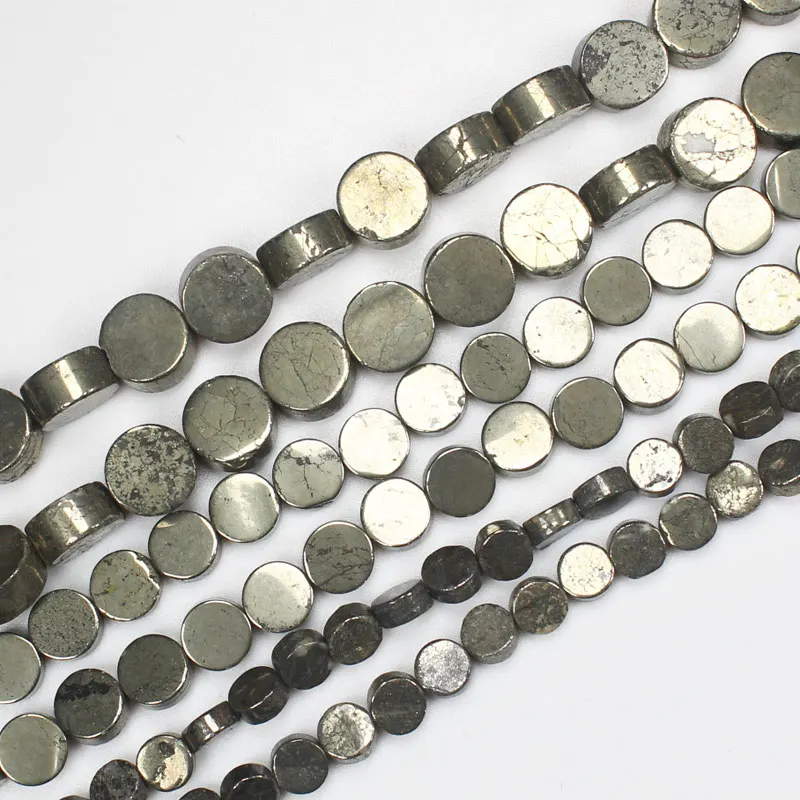 Natural Pyrite,6-10mm Coin shape beads 15inch , For DIY Necklace Bracelat Jewelry Making