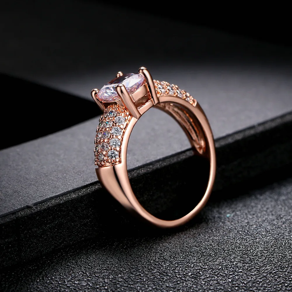 Double Fair Engagement Wedding Rings Cubic Zirconia Rose Gold Color CZ Stone Ring Jewelry For Women anel HotSale DFR105