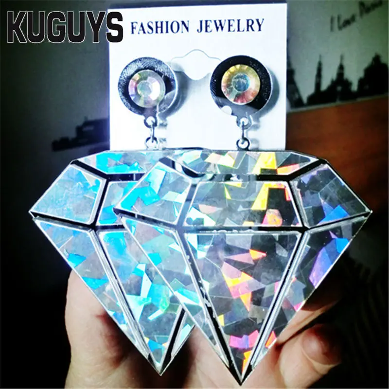 KUGUYS Acrylic Laser Triangle Drop Earrings Gold Silver Color Fashion HipHop Rock Punk Geometric Girls Jewelry