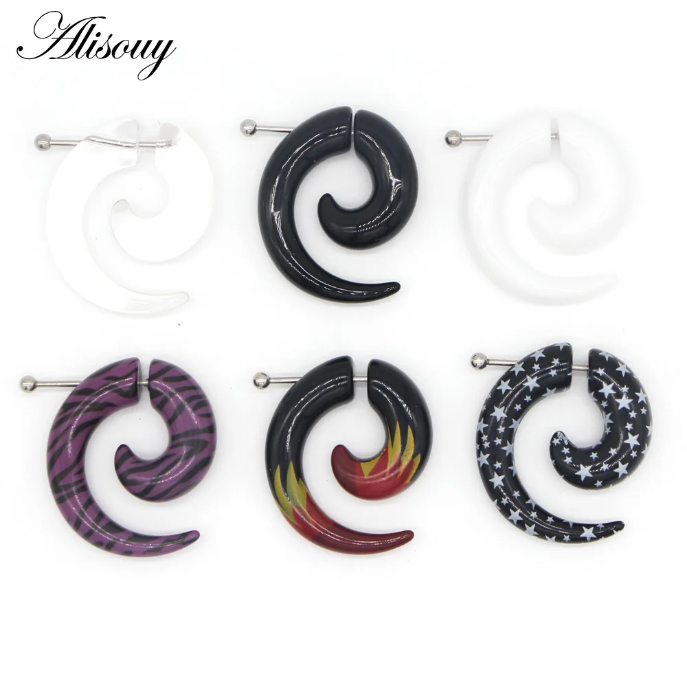 Alisouy 2 pieces Fashion Unisex Spiral Fake Ear Plug Flesh Plugs Ear Piercing Body Jewelry Earrings punk body stud earrings