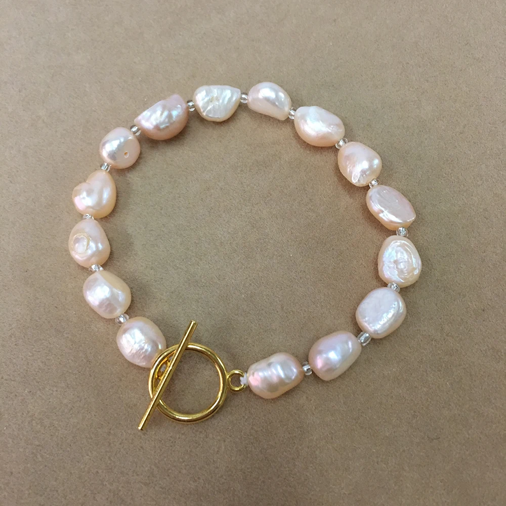 BAROQUE PEARL BRACELET ,100% nature freshwater pearl bracelet with crystal beads,GOLD AND SILVER METAL 7-12 mm long