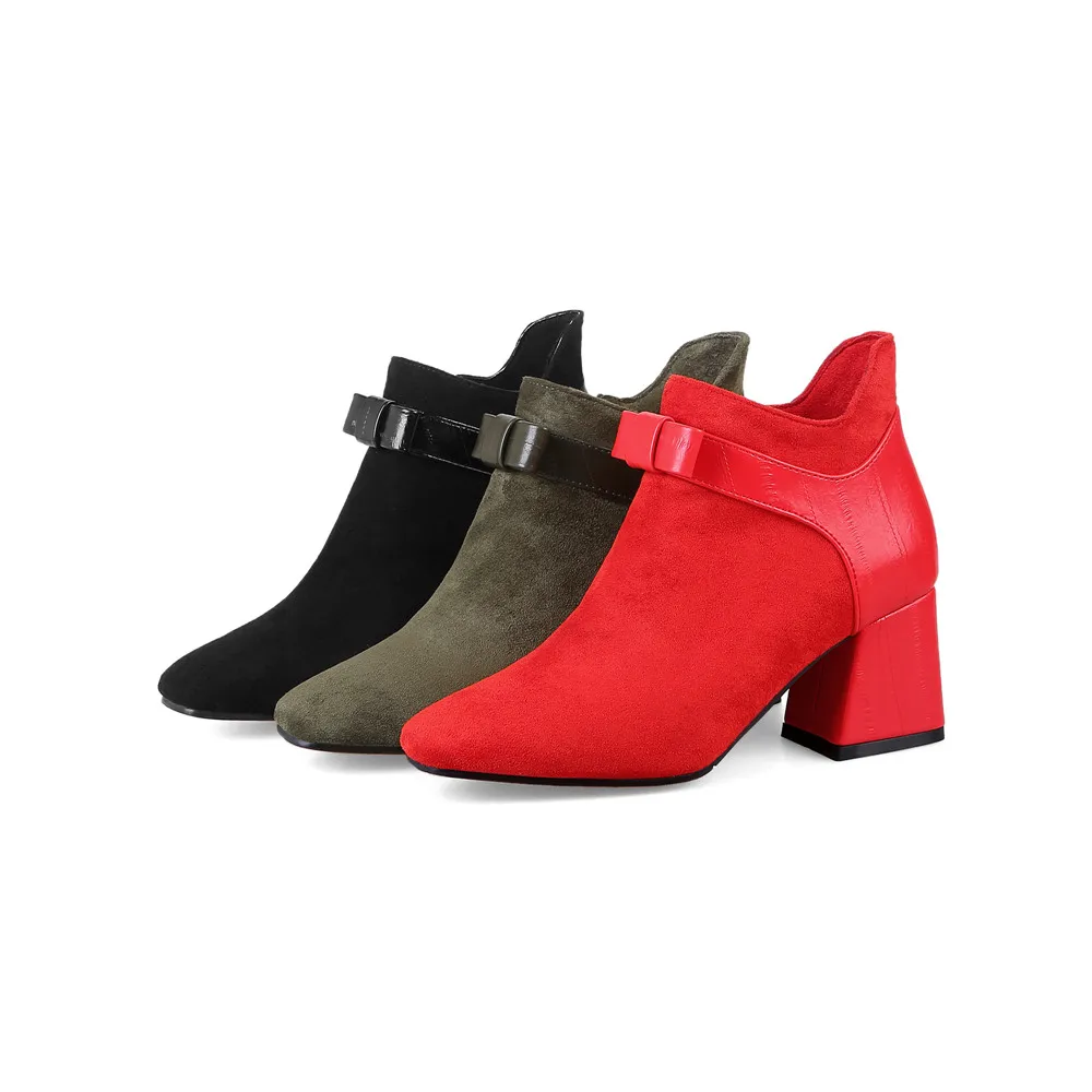 MoonMeek black red fashion autumn winter new arrival women shoes square toe ladies boots zipper square heel ankle boots