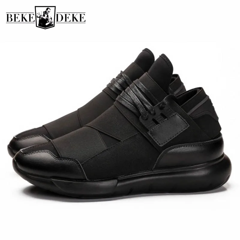 Spring Fashion New Casual Shoes Men Genuine Leather Patchwork Thick Sole Trainers Footwear Outdoor Breathable Sneakers Black