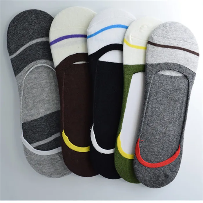 10PCS=5pairs plus size boat socks no show invisible Non-slip Silicone sock slipper men hit color calcetines  chaussette