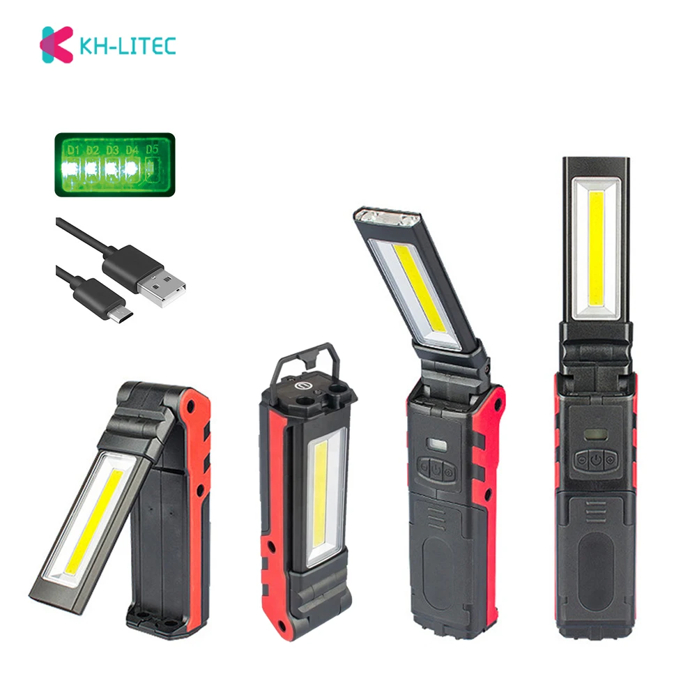 USB Rechargeable Working Light Dimmable COB LED Flashlight Inspection Lamp with Magnetic Base & Hook Outdoor Power Bank