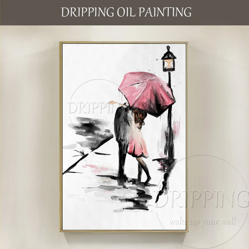 

Free Shipping Cheap Price High Quality Hand-painted Lover Oil Painting on Canvas Abstract Lover with Pink Umbrella Oil Painting