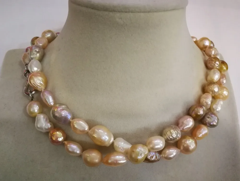 

80cm 32inch 9x11mm Bright colorful baroque necklace Jewelry Real cultured freshwater pearl gift