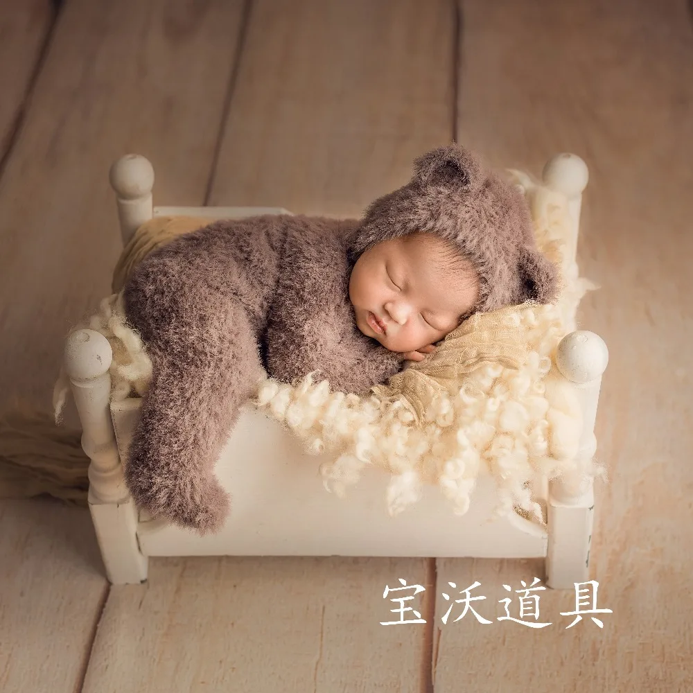 

Newborn Photography Props Suit Knit Baby Hooded Romper Set Knit Mohair Soft Hat Bonnet Baby Bear Hat And Hooded Romper Overall