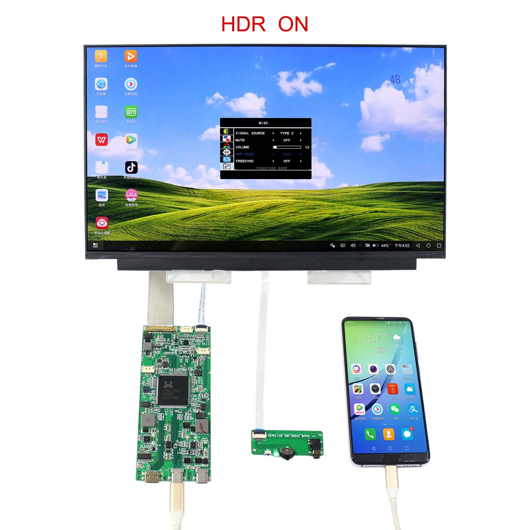 Layar LCD IPS 15.6 Inci 3840X2160 IPS NE156QUM-N63 (Mendukung 4K 60Hz) dengan Pengontrol LCD Mini HD MI Tipe C