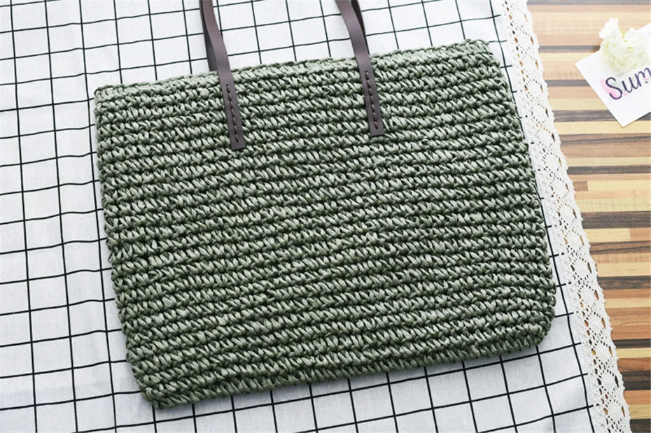 Frauen Handtasche Sommer Strand Tasche Rattan Gewebt Handarbeit Gestrickte Stroh Große Kapazität Totes Leder Frauen Schulter Tasche Böhmen Neue – Detail 11