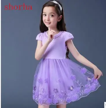 

Flower Girl Dresses for Wedding Pageant pink purple Flower embroidery puff dressLace Communion Dress for Girls Toddler Junior