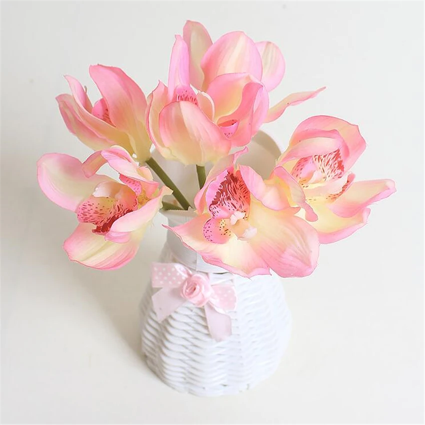 Real Touch cymbidium 6 flower heads/piece artificial flower cheap orchid artificial orchid decoration flower for home decoration