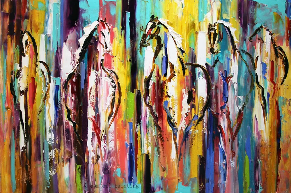 

High Skill Hand painted Abstract Five Horses Knife Sharpener Oil Painting on Canvas Wall Art Pictures Home Decor for Hotel