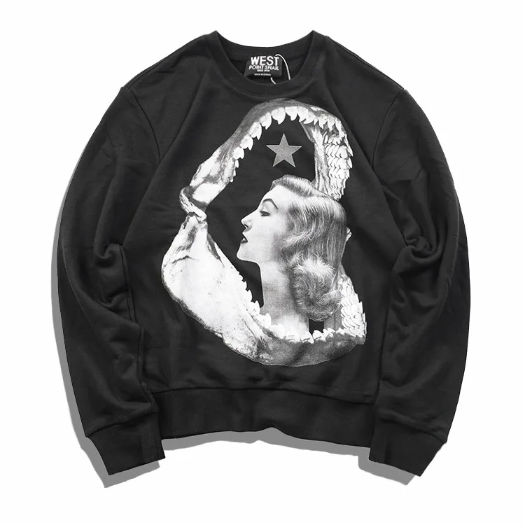 New  High Men Shark teeth beauty star gentleman Hoodies Hoody hooded Sweatshirts velvet Cotton Drake Thicken Fleece #d72