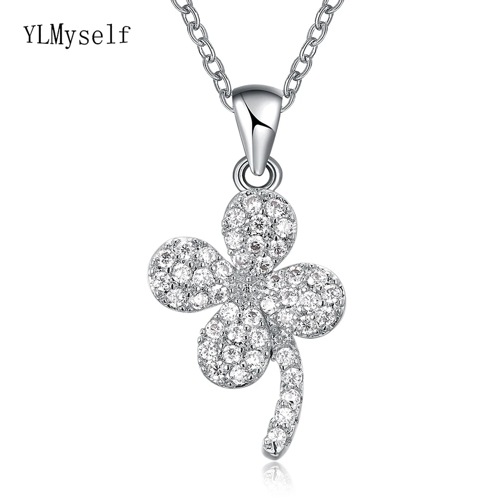 

YLMyself Flower Crystal Pendant Necklace, Lovely Dainty Jewelry Gift for Girlfriend, 16" Chain Brass Jewellery
