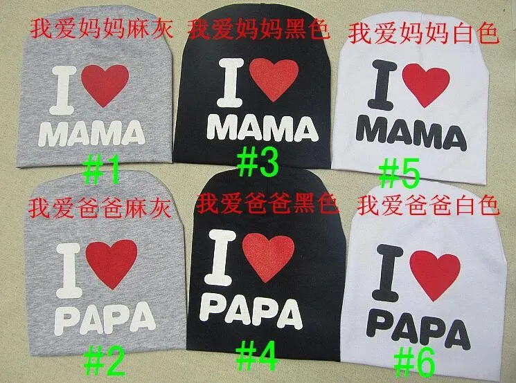 

6 шт., I LOVE PAPA, I LOVE MAMA, Детская кепка, хлопковые шапки для младенцев, шапки с черепами, подарок для маленьких мальчиков и девочек