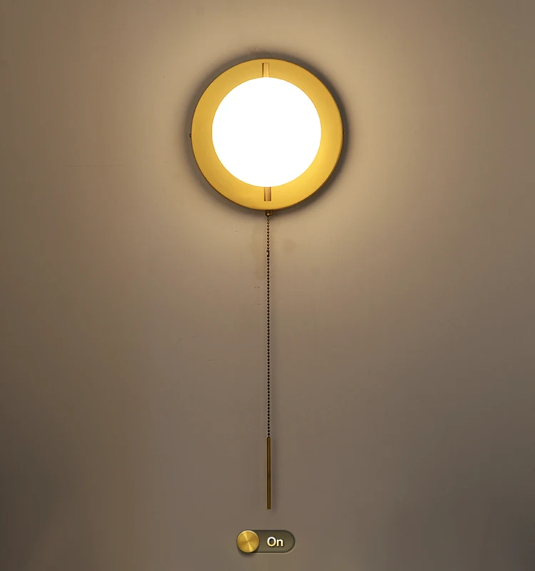 Signalleuchte, minimalistische Wandleuchte, Gold, Kunststil, Designer, Schlafzimmer, Esszimmer, Nachttisch, Flur, Reißverschlussschalter, Glaskugel-Wandleuchte – Detail 3