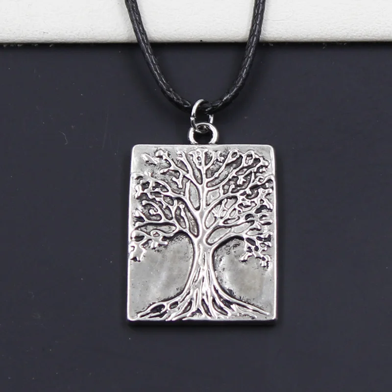 New Durable Black Faux Leather Life Tree Pendant Cord Choker DIY Necklace Retro Boho Tibetan Silver Color