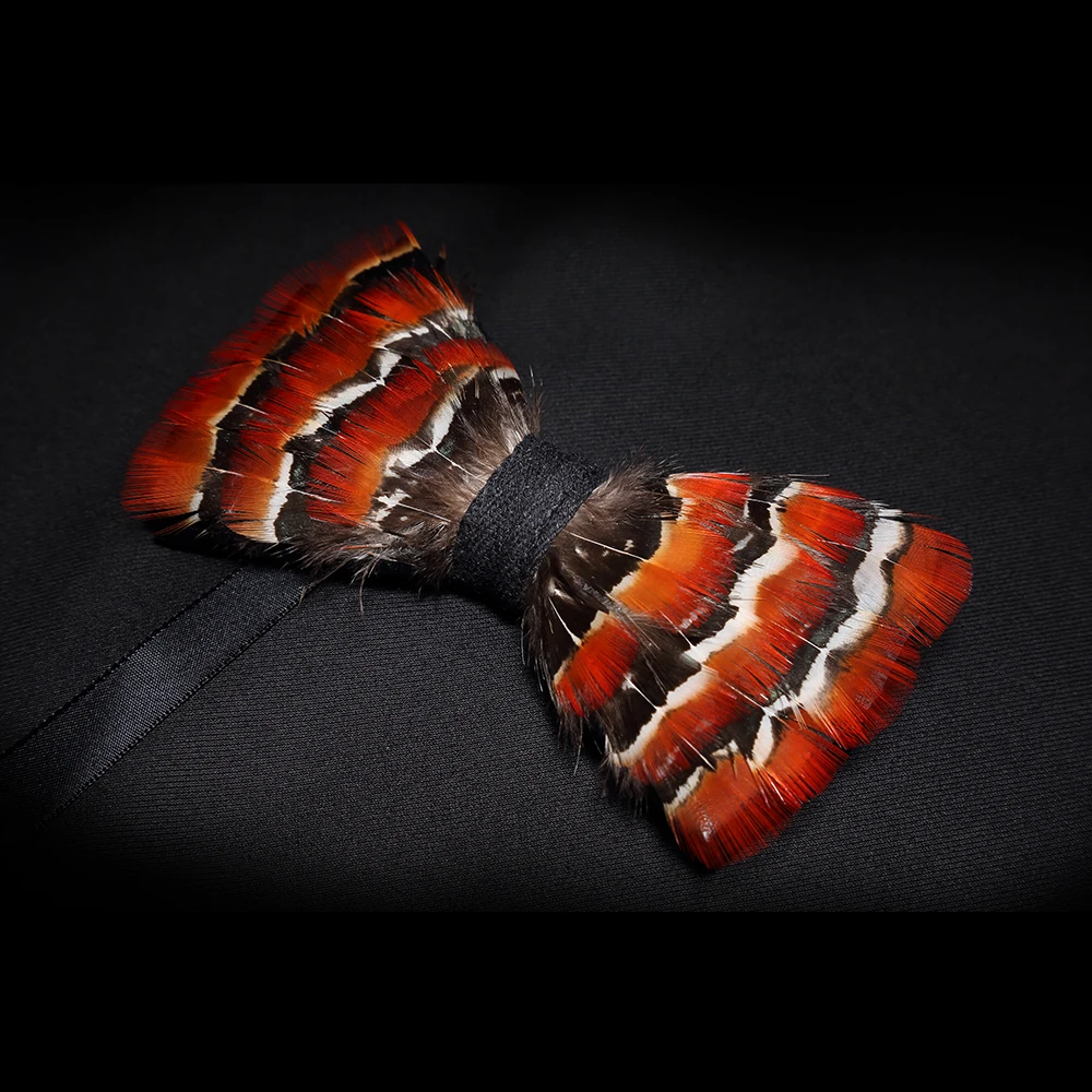 JEMYGINS original solid color feather bow tie brooch set Man Wedding Gift Fashion Handmade Leather Bow Ties Pin Gift Box Set