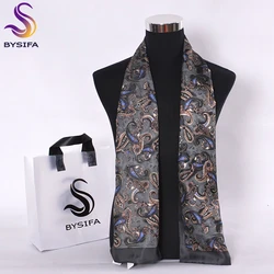 BYSIFA-bufandas largas de seda para hombre, pañuelos de seda 100% pura, accesorios de moda para negocios, 160x26cm